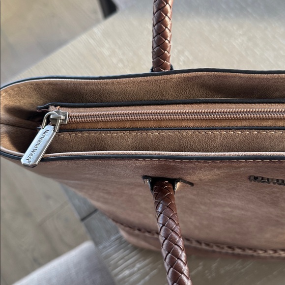 Montana West Pewter Brown Faux Leather Concealed Carry Bag Tote Braided Details - Picture 14 of 15